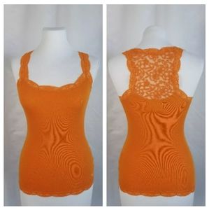 Abercrombie XS Orange Ribbed Tank Mesh Racerback